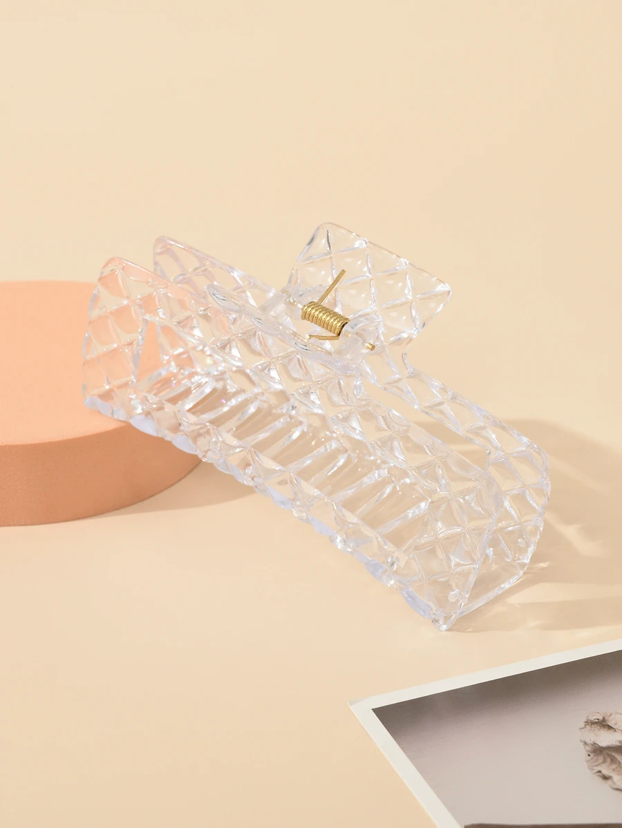 1 cái 13cm Phong Cách Mới Trong Suốt Vuông Cực Lớn Kẹp Tóc - Trong sáng - Xem 1