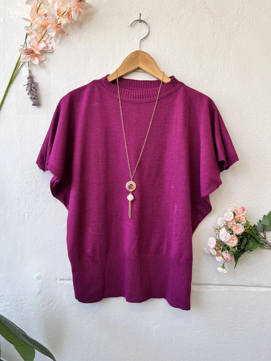 Women Knit Tops - 玫瑰紅 - 查看 1