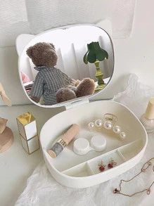 1pc Cosmetic Storage Box With Mirror - White - View 5