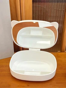 1pc Cosmetic Storage Box With Mirror - White - View 8