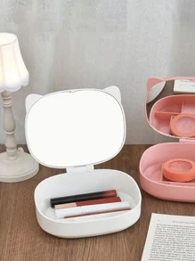 1pc Cosmetic Storage Box With Mirror - White - View 10