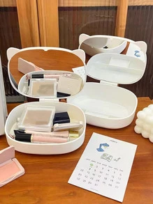 1pc Cosmetic Storage Box With Mirror - White - View 1