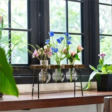 1 件裝植物繁殖站桌面空氣植物玻璃容器、玻璃花盆燈泡玻璃花瓶帶木架繁殖站適用於水耕植物家庭辦公室花園裝飾 - 棕色 - 查看 4