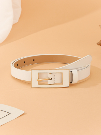 極簡素色PU皮革矩形搭扣腰帶