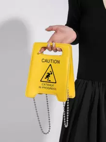 新款卡通警示字母手提包链条字母化妆包首饰包，时尚可爱风格，充满多巴胺能量，未来感十足，便携小方包，极简街头风单肩/斜挎包，复古PU材质，提升您的时尚品味女士包包 - 黃色 - 查看 6