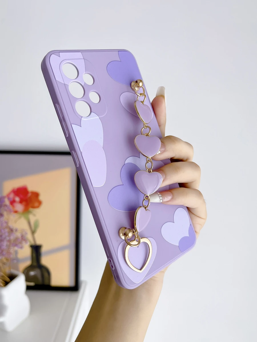 Heart Pattern Phone Case With Hand Strap Compatible With IPhone15/15Plus/15Pro/15Promax - Multicolor - View 1