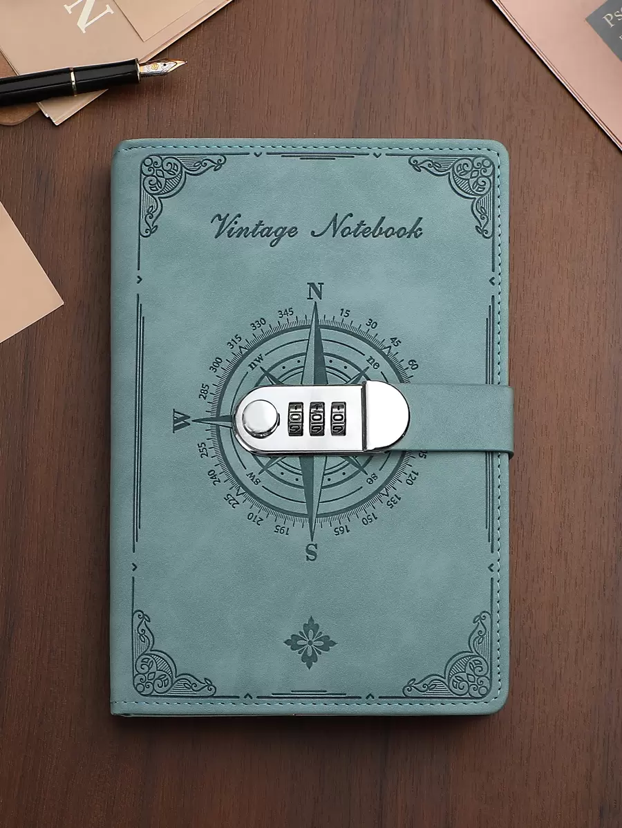 A5 200頁2023年復古密碼本帶鎖日記鉤定器加厚創意手寫簿學生記事本文具 - 藍色 - 查看 1