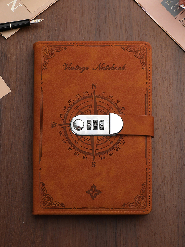 A5 200 Pages 2023 Notebook Retro Password Book With Lock Diary Binder Thickened Creative Hand Ledger Student Notepad Stationery Back To School