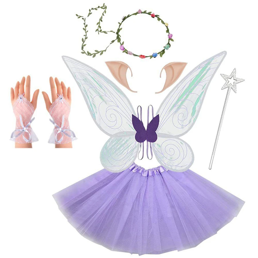 6pcs Fairy Costume With Elf Ears & Flower Wreath - White - View 1