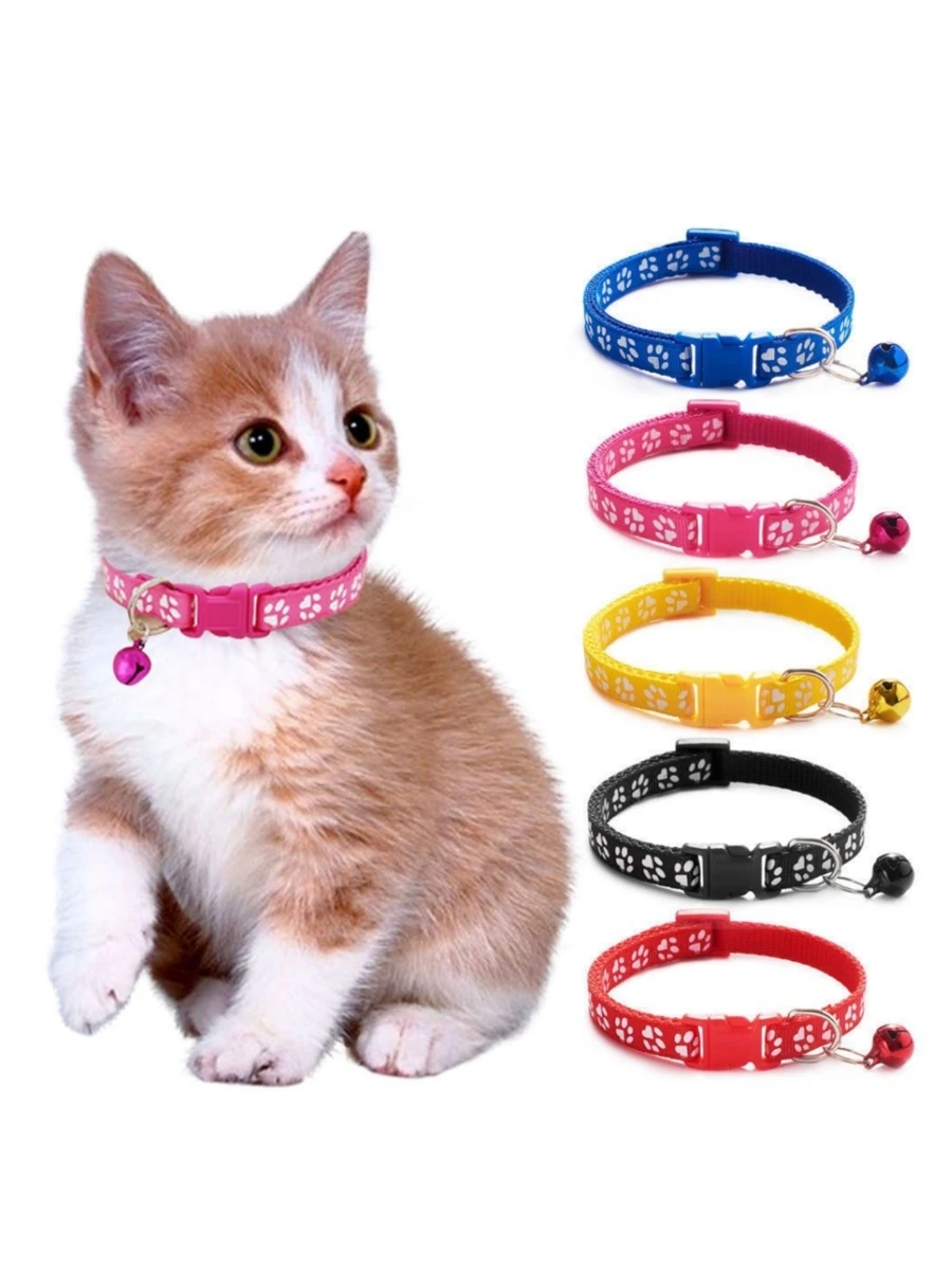 2pcs/Set Random Color Pet Collar With Bell Cartoon Footprint Colorful Dog Puppy Cat Accessories Kitten Adjustable Bell - Multicolor - View 1