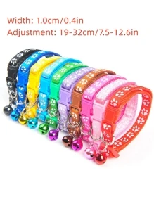 2pcs/Set Random Color Pet Collar With Bell Cartoon Footprint Colorful Dog Puppy Cat Accessories Kitten Adjustable Bell - Multicolor - View 3