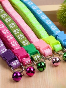 2pcs/Set Random Color Pet Collar With Bell Cartoon Footprint Colorful Dog Puppy Cat Accessories Kitten Adjustable Bell - Multicolor - View 5