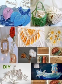 Sợi đan màu 1skein, Sợi đan DIY tối giản cho gia đình - Màu vàng - Xem 4