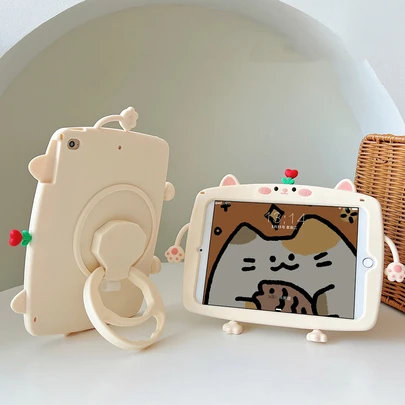 苹果卡通猫图案保护壳 适用于 iPad Kawaii