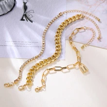 3pcs/set Hip Hop Style Chunky Chain With Rhinestone Decor Bracelet - Gold - View 3