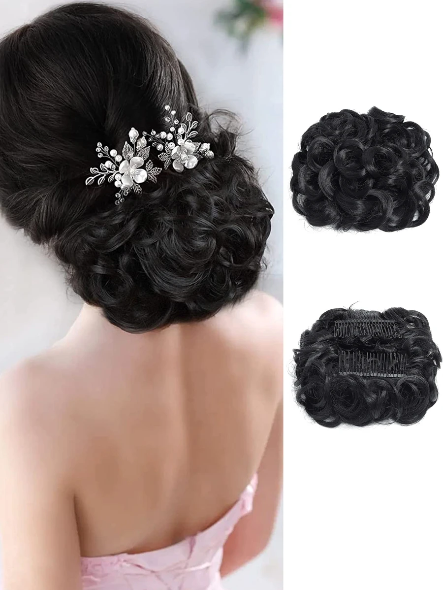 Claw Clip Messy Bun Hair Piece Wavy Curly Hair Bun Clip In Claw Chignon Ponytail Hairpieces Synthetic Tousled Updo Hair Extensions Scrunchie Hairpiece For Women - Black - View 1