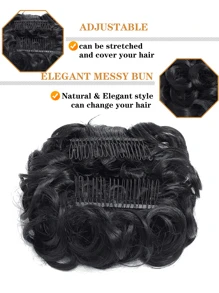 Claw Clip Messy Bun Hair Piece Wavy Curly Hair Bun Clip In Claw Chignon Ponytail Hairpieces Synthetic Tousled Updo Hair Extensions Scrunchie Hairpiece For Women - Black - View 6
