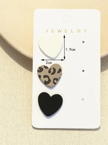3 对/1 张女士米色豹纹和黑色水磨石纹理心形亚克力耳环情人节、妈妈、母亲、母亲节、礼物 - 彩色 - 查看 7