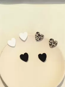 3 对/1 张女士米色豹纹和黑色水磨石纹理心形亚克力耳环情人节、妈妈、母亲、母亲节、礼物 - 彩色 - 查看 5