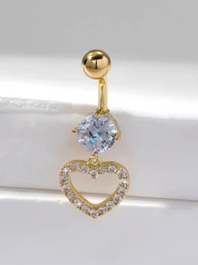 1 pieza Anillo de Ombligo Chapado en Oro con Lujo de Cristales en Forma de Corazón, Adecuado para Mujeres, Navidad, Día de San Valentín, Regalo de Cumpleaños Día de los Enamorados - Amarillo Oro - Ver 2