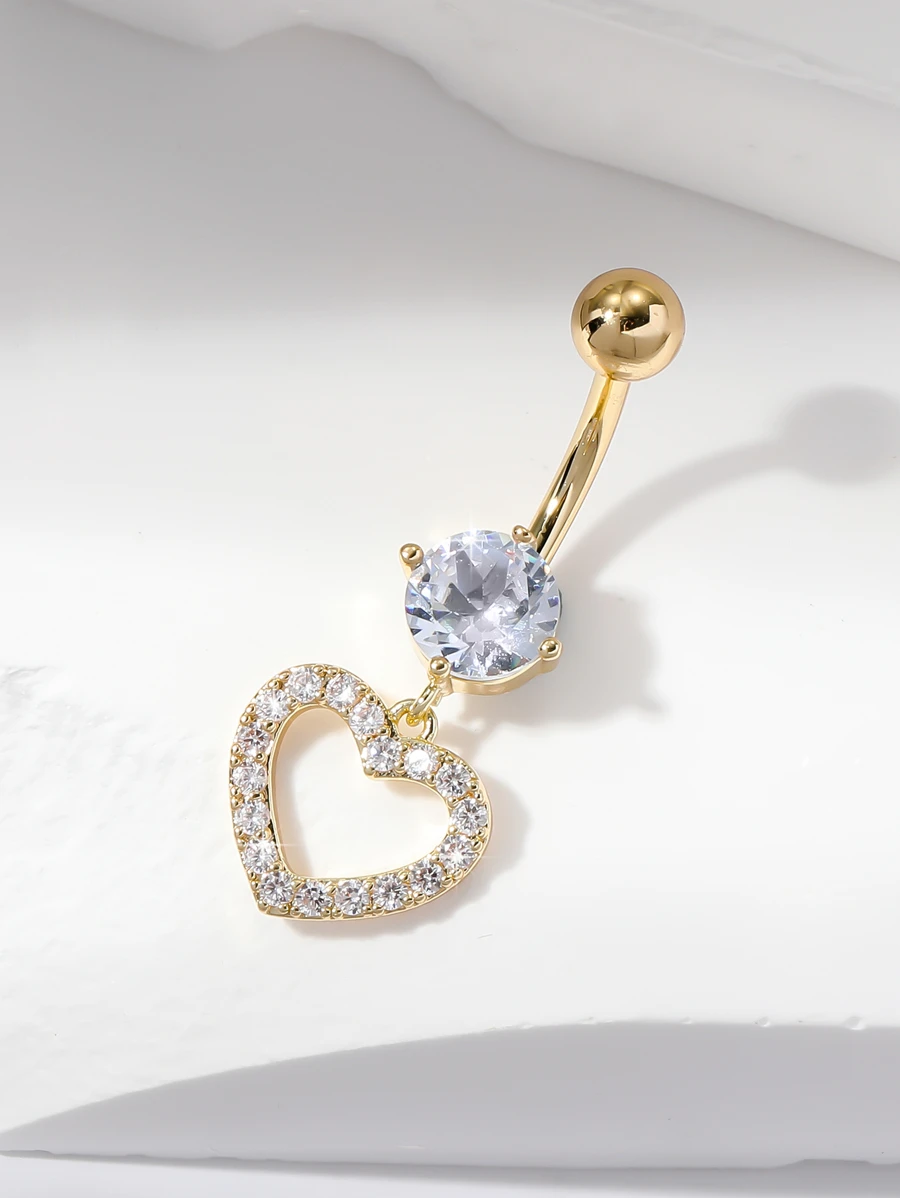 1 pieza Anillo de Ombligo Chapado en Oro con Lujo de Cristales en Forma de Corazón, Adecuado para Mujeres, Navidad, Día de San Valentín, Regalo de Cumpleaños Día de los Enamorados - Amarillo Oro - Ver 1