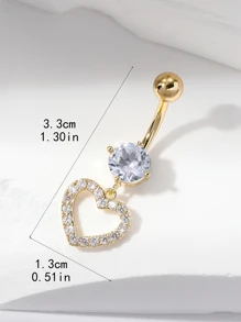 1 pieza Anillo de Ombligo Chapado en Oro con Lujo de Cristales en Forma de Corazón, Adecuado para Mujeres, Navidad, Día de San Valentín, Regalo de Cumpleaños Día de los Enamorados - Amarillo Oro - Ver 4