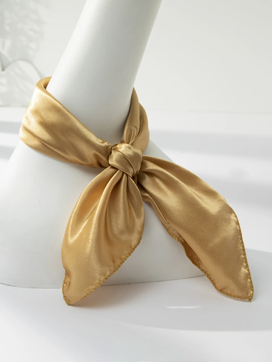 1條純色極簡風頭巾,時尚的方形圍巾,適用於日常生活 - 金色 - 查看 1