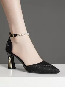 Zapatos De Tacón Grueso Con Huecos Y Correa De Tobillo Para Mujer Con Punta En Forma De Punta