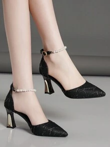 Zapatos De Tacón Grueso Con Huecos Y Correa De Tobillo Para Mujer Con Punta En Forma De Punta