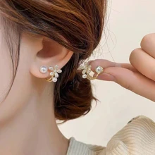 Bông tai trang trí hoa & rhinestone trang trí ngọt ngào thời trang cho phụ nữ - Vàng - Xem 6
