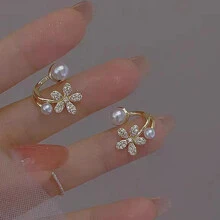 Bông tai trang trí hoa & rhinestone trang trí ngọt ngào thời trang cho phụ nữ - Vàng - Xem 4