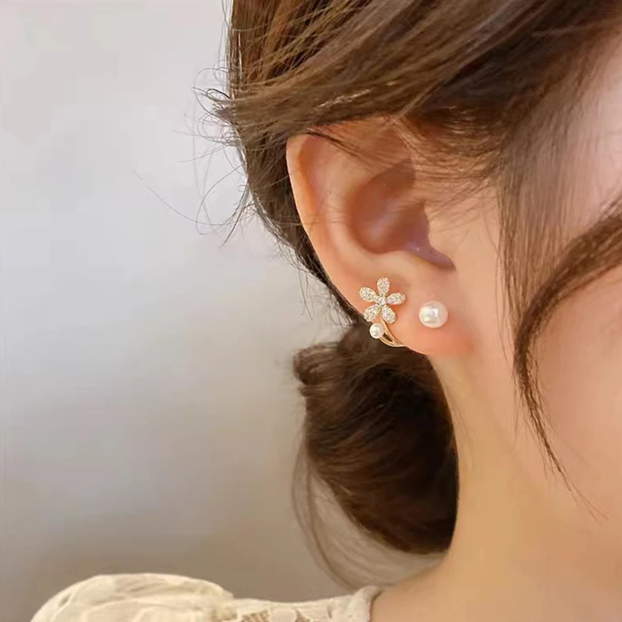 Bông tai trang trí hoa & rhinestone trang trí ngọt ngào thời trang cho phụ nữ - Vàng - Xem 1