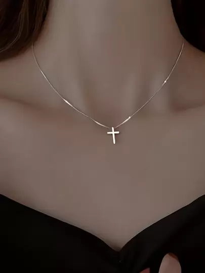 17KM 1 pieza Collar simple colgante Cruz , dama vacación & fecha regalo