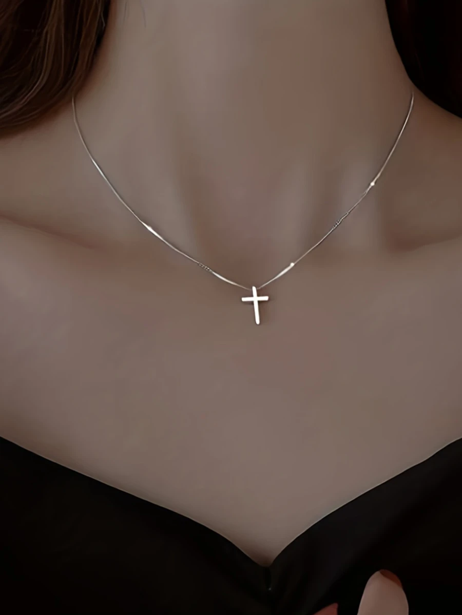 17KM 1入組簡約風十字吊墜項鍊,女士度假和日期禮品