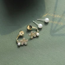 Bông tai trang trí hoa & rhinestone trang trí ngọt ngào thời trang cho phụ nữ - Vàng - Xem 2