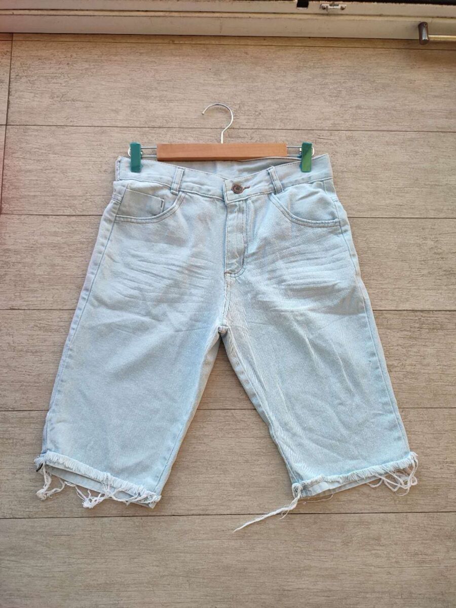 Men Denim Shorts - 淺色水洗藍 - 查看 1