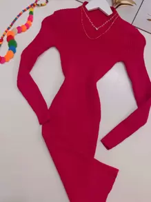 Women Sweater Dresses - Màu Hoa hồng đỏ - Xem 1