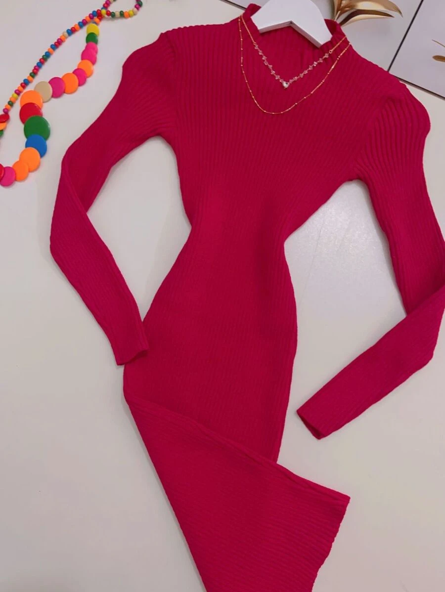 Women Sweater Dresses - Màu Hoa hồng đỏ - Xem 1