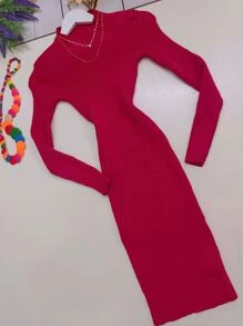 Women Sweater Dresses - Màu Hoa hồng đỏ - Xem 2