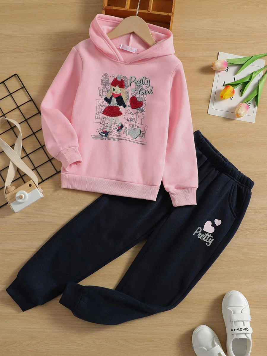 Conjunto Pants Sudadera y Joggers Niña 6-16 Años bordado peluche con Gorro y Bolsilita Muñeca - Rosa - Ver 1