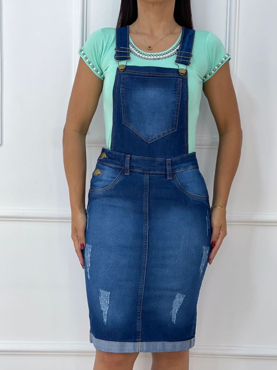 Women Denim Overalls & Jumpsuits - 中等水洗藍 - 查看 1