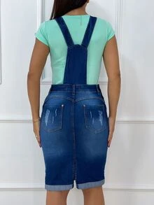Women Denim Overalls & Jumpsuits - 中等水洗藍 - 查看 3