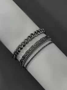 4pcs/Set Unisex Stainless Steel Minimalist Bracelet, Vacation Style Beach Hand Jewelry