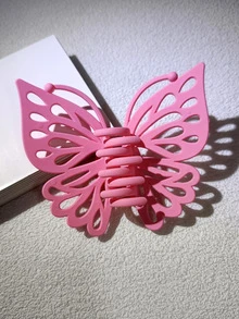 1个装 9厘米 粉色单层镂空翅膀天线塑料发夹 时尚发饰 优雅爪夹 休闲发夹 - 粉色 - 查看 2