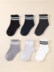 6雙兒童條紋圖案休閒中筒襪適用於日常生活 - 彩色 - 查看 1