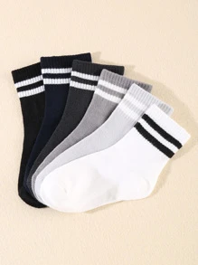 6雙兒童條紋圖案休閒中筒襪適用於日常生活 - 彩色 - 查看 3