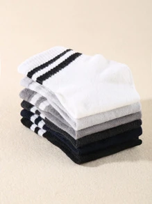 6雙兒童條紋圖案休閒中筒襪適用於日常生活 - 彩色 - 查看 4