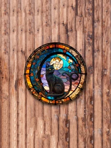 貓咪裝飾掛在門上的木質歡迎標誌 - 彩色 - 查看 1