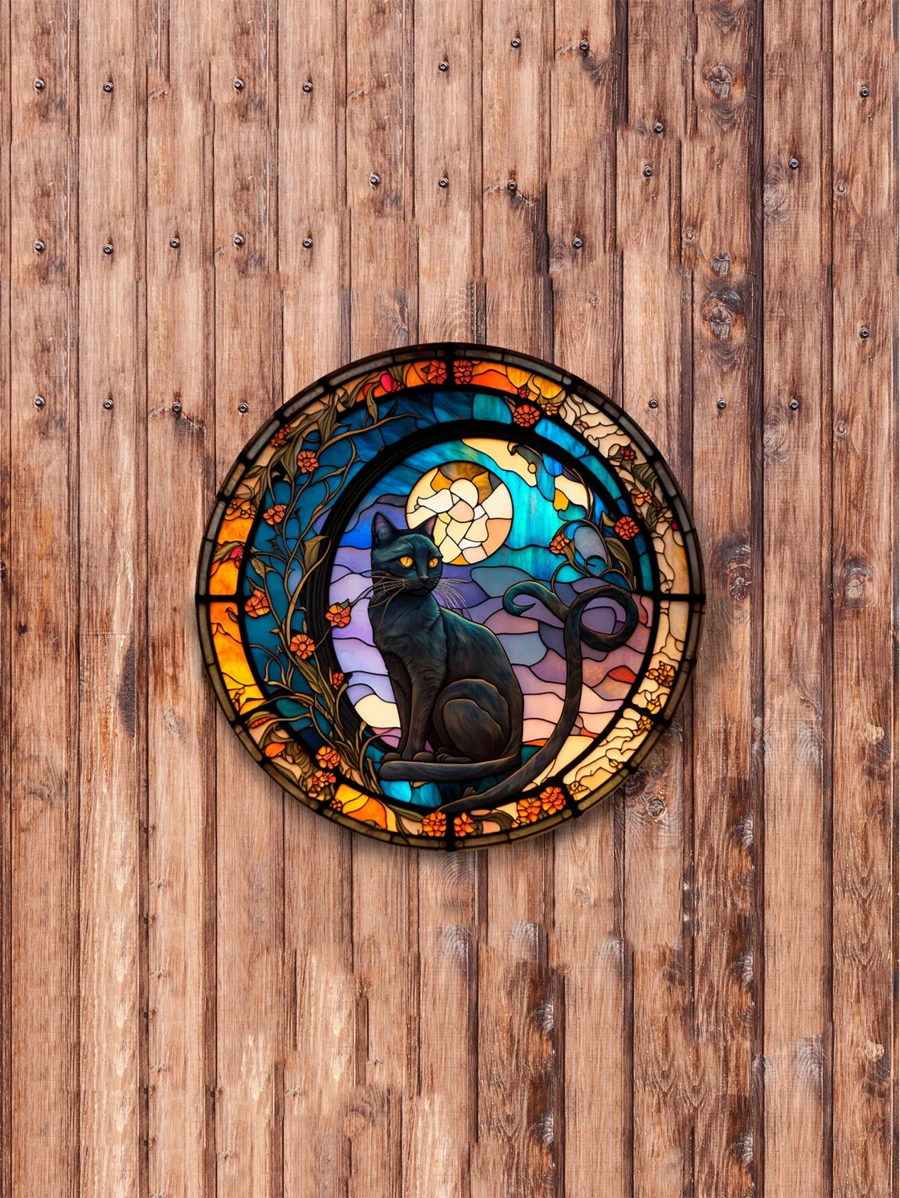 貓咪裝飾掛在門上的木質歡迎標誌 - 彩色 - 查看 1