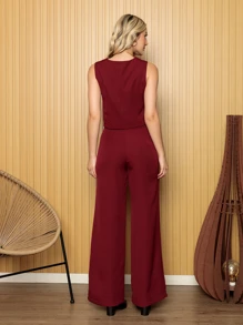 Women Two-piece Outfits - Burgundy - View 2